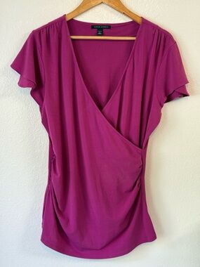 Banana Republic Magenta Wrap-Front Flutter Sleeve Top Size L Feminine Office